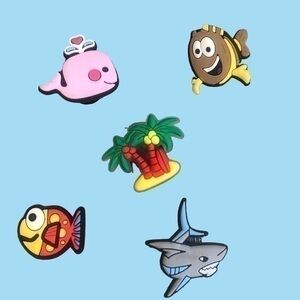Tropical summer fish, shark, palm tree, CROCS charms